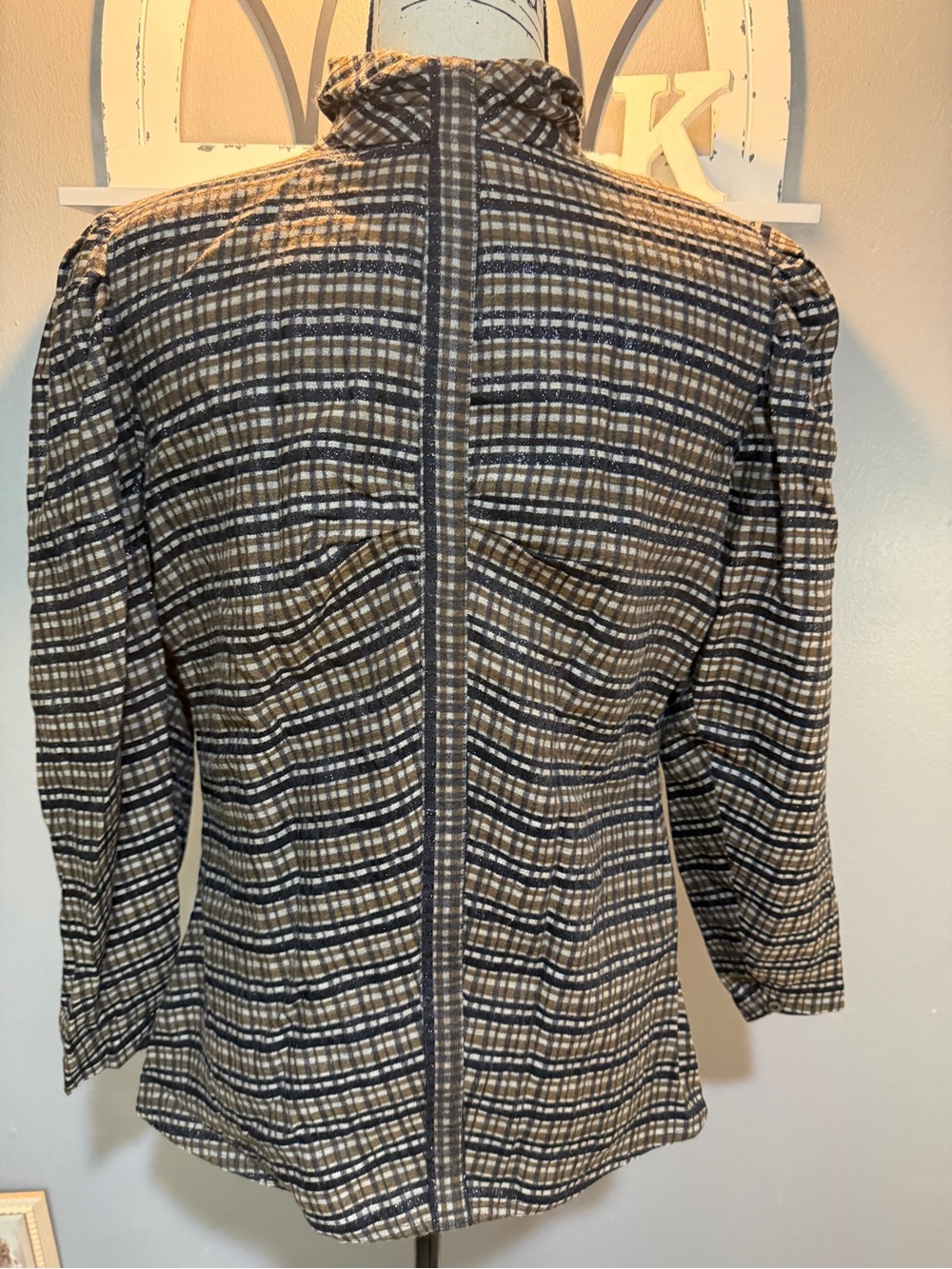 VINTAGE ROBERTO FABRIS PLAID FUNNEL NECK TOP